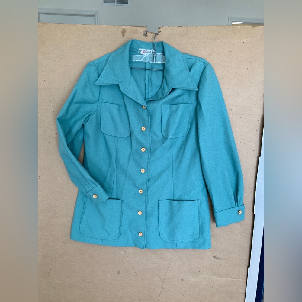 VINTAGE TAILORED JACKET, DUSTY AQUA